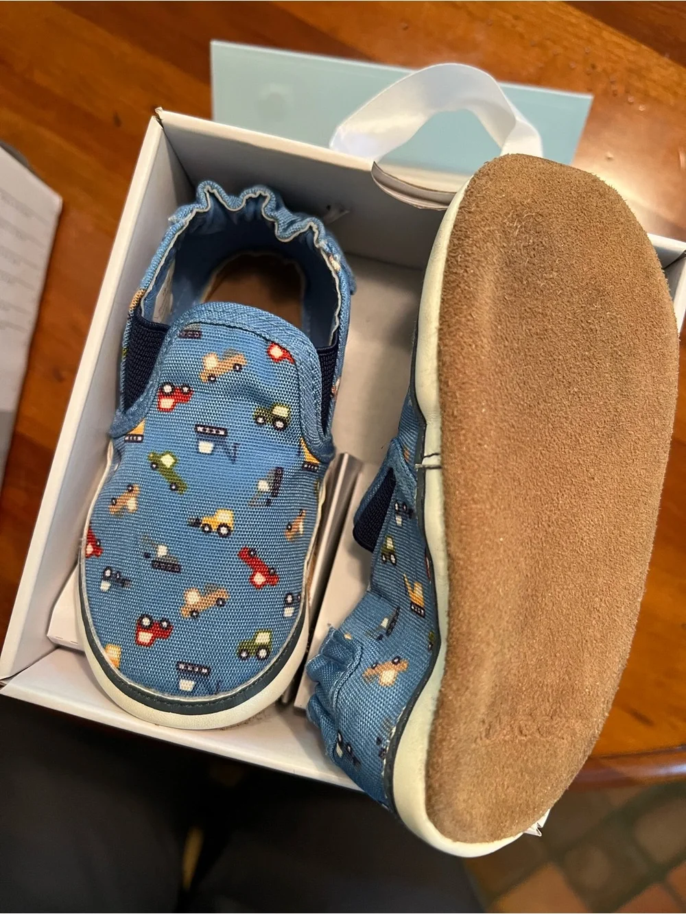 Robeez Light Blue Slip-On Soft Sole Shoes with Vehicle Print